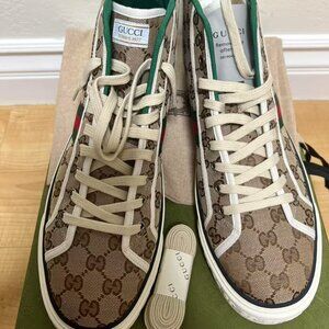 Gucci Tennis 1977 Canvas High Top Beige GG Print